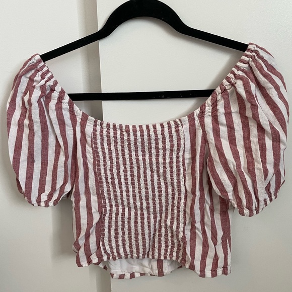 Abercrombie & Fitch Puff Sleeve Striped Blouse Top - Picture 2 of 4